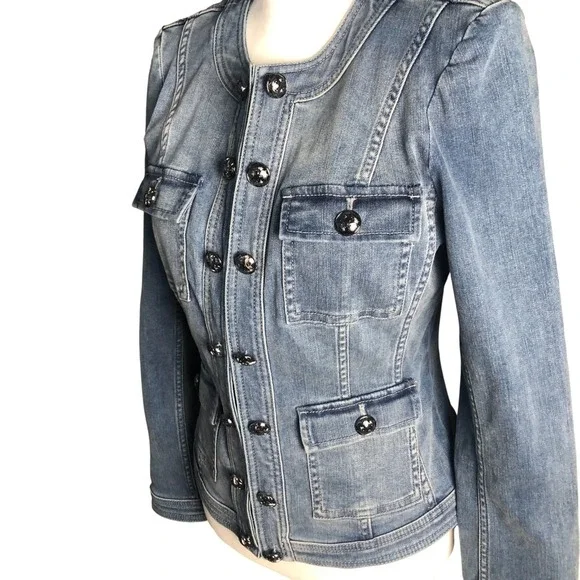 White House Black Market Women's Soft Denim Military Jean Jacket $160 Sz 4 - Picture 4 of 16